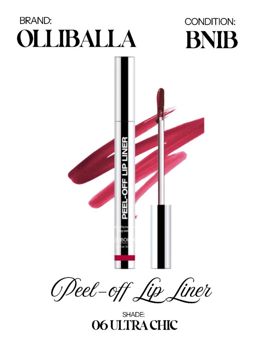 OLLIBALLA  — Peel-Off Lip Liner Stain - Shade 06 Ultra Chic - BNIB